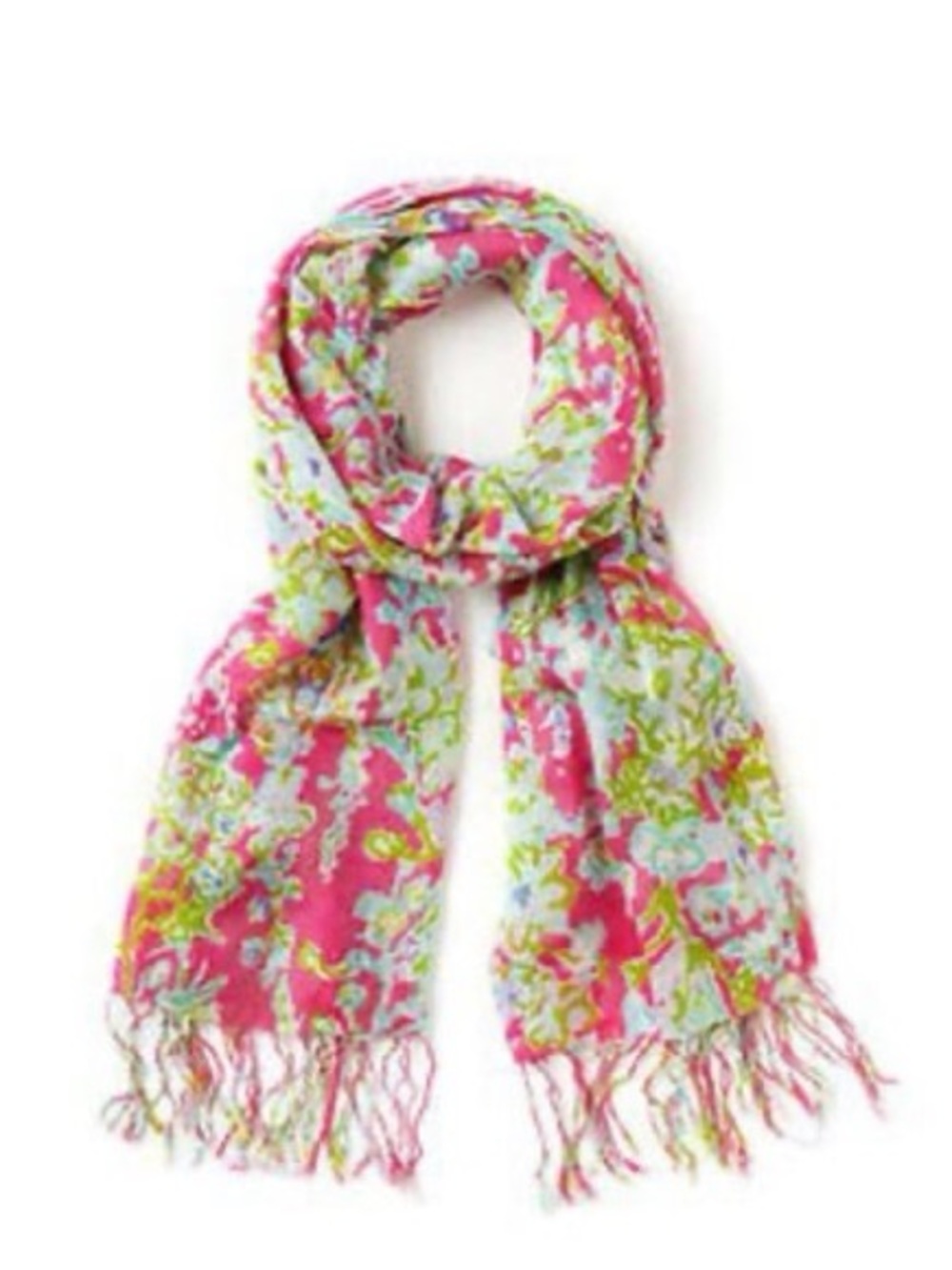 Lilly Pulitzer Vibrant Pink and Green Floral Scarf